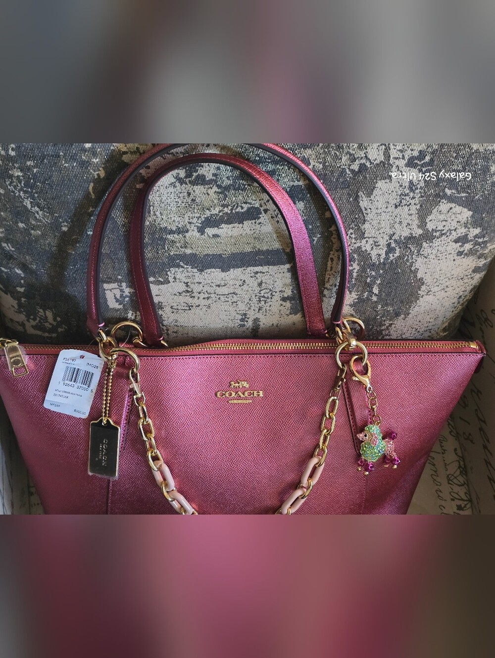 Coach Ava Chain Tote in Metallic Raspberry Crossgrain Leather NWT w/ Charms - Picture 8 of 17